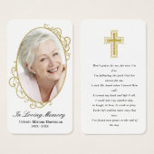 Carte de prières funéraires en or blanc (Devant & derrière)