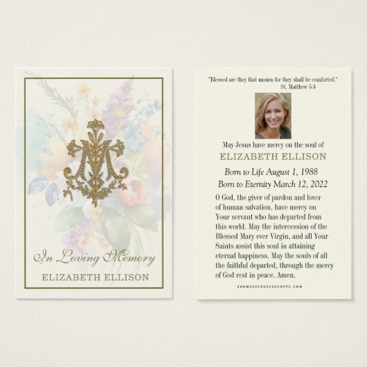 Carte de prières funéraires Floral Marian Cross (Devant & derrière)