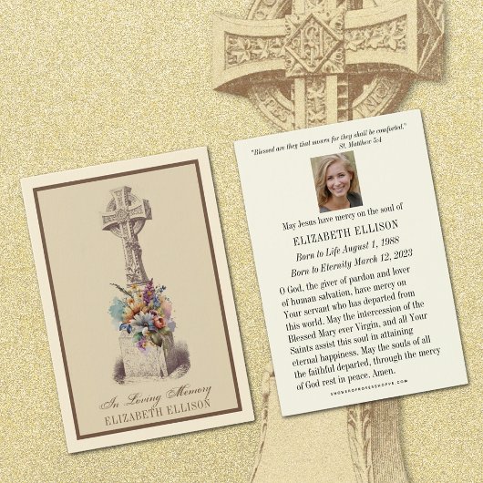 Carte de prières funéraires florales de Croix celt