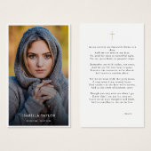 Carte de prières funéraires photo catholique simpl (Devant & derrière)