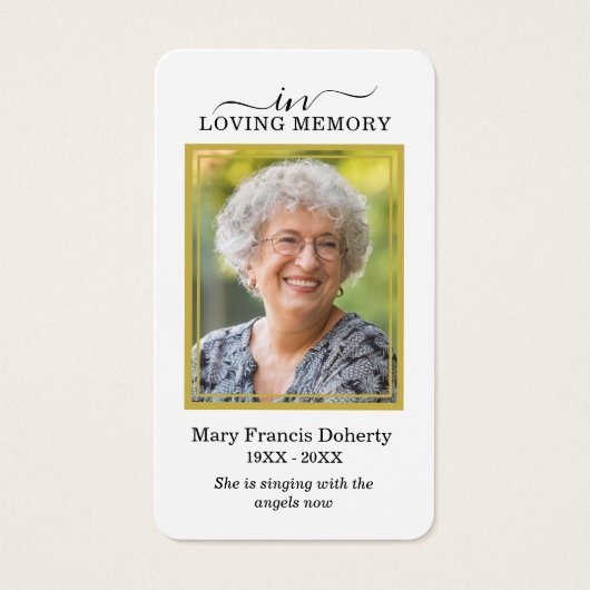 Carte de prières funéraires photo en or blanc (Devant)