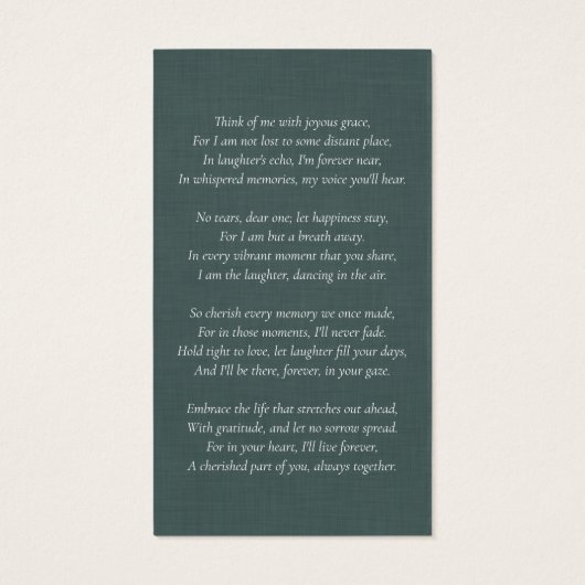 Carte de prières funéraires pour le lin vert (Dos)