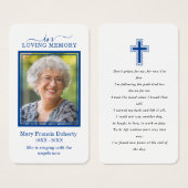 Carte de prières funéraires simple photo bleue (Devant & derrière)