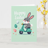 Carte de printemps avec scooter de lapin (Fleur jaune)