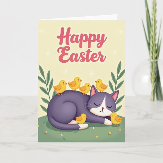 Carte de printemps avec un chat endormi (Devant)