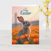 Carte de printemps avec un lapin mignon (Fleur jaune)
