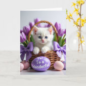 Carte de printemps avec un panier de chaton mignon (Fleur jaune)