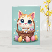 Carte de printemps avec un petit chat mignon (Fleur jaune)