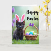 Carte de printemps Bunny Kitty mignonne (Fleur jaune)