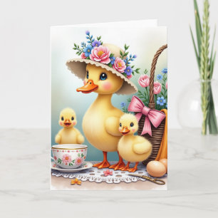 Carte de printemps de la famille joyeuse de volail