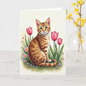 Carte de printemps du chat gingembre (Fleur jaune)