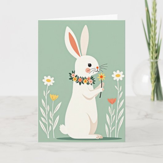 Carte de printemps florale de lapin (Devant)