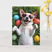 Carte de printemps Fun Happy Dog (Fleur jaune)