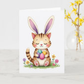 Carte de printemps joyeuse avec chat lapin (Fleur jaune)