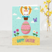 Carte de printemps joyeuse avec lapin et ballon (Fleur jaune)