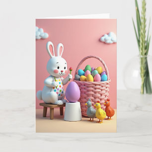 Carte de printemps joyeuse avec lapin peignant des