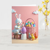 Carte de printemps joyeuse avec lapin peignant des (Fleur jaune)