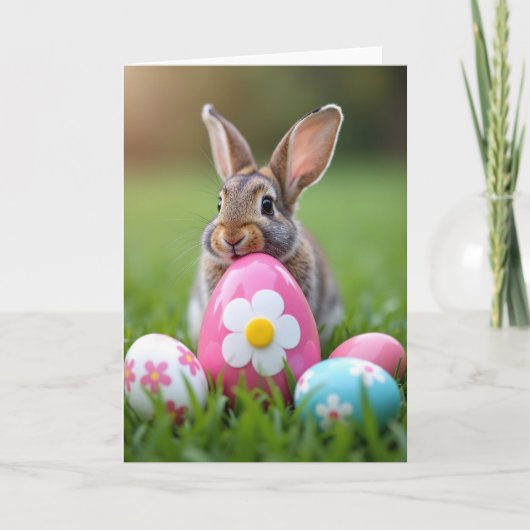 Carte de printemps lapin et œuf (Devant)
