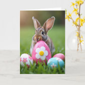 Carte de printemps lapin et œuf (Fleur jaune)