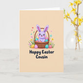 Carte de printemps lapin et panier (Fleur jaune)