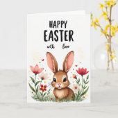 Carte de printemps Lapin Floral (Fleur jaune)