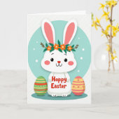 Carte de printemps lumineuse de lapin (Fleur jaune)