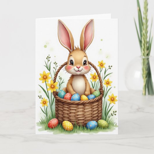 Carte de printemps Panier de Lapin (Devant)