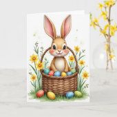 Carte de printemps Panier de Lapin (Fleur jaune)