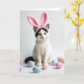 Carte de printemps pastel de petit chat mignon (Fleur jaune)