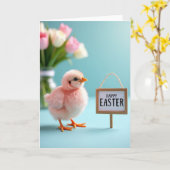 Carte de printemps Poussin rose (Fleur jaune)