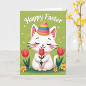 Carte de printemps Tulipe Chat Mignon (Fleur jaune)