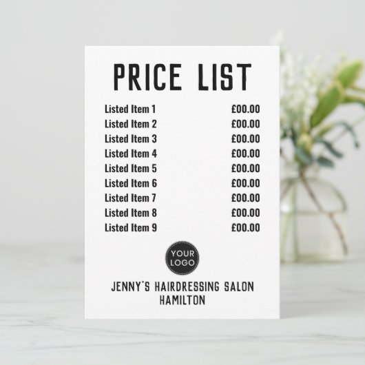 Carte de prix Barshop ou Coiffeur (Debout devant)