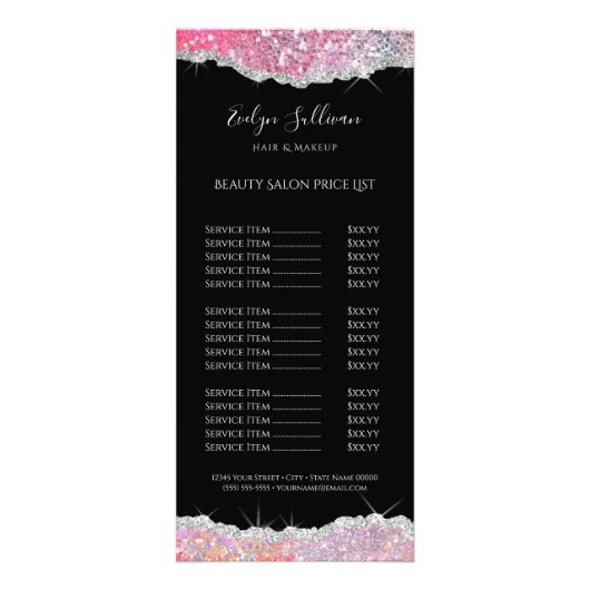 carte de prix de la parties scintillant rose étinc (Devant)