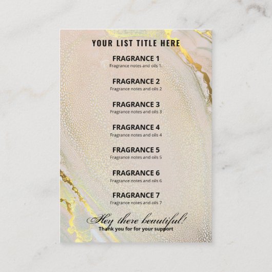 Carte de prix de l'encre d'alcool de luxe (Dos)