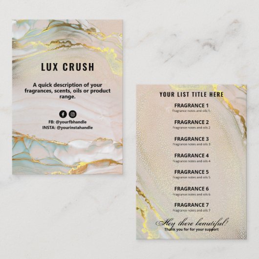 Carte de prix de l'encre d'alcool de luxe (Devant / Derrière)