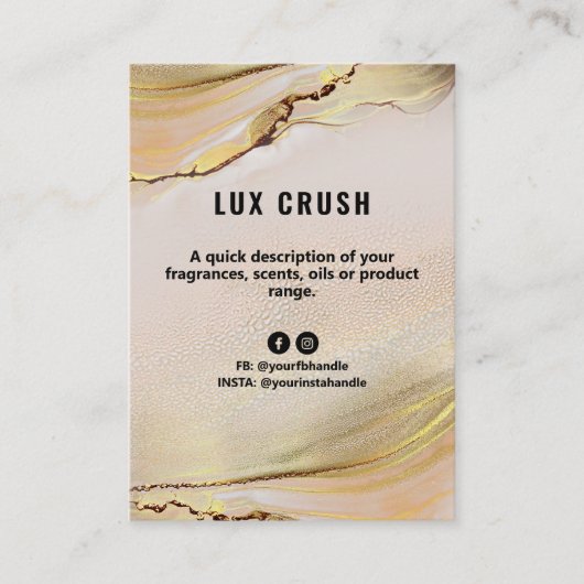 Carte de prix de l'encre d'alcool rose et or (Devant)