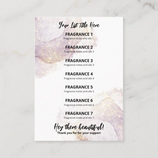 Carte de prix de l'encre d'alcool violet (Dos)