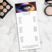 Carte de prix en rack pour salon photo maquillage 