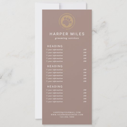 Carte de prix ou carte de services du fabricant de (Devant)