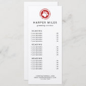 Carte de prix ou carte de services du fabricant de (Devant / Derrière)