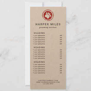 Carte de prix ou carte de services du fabricant de