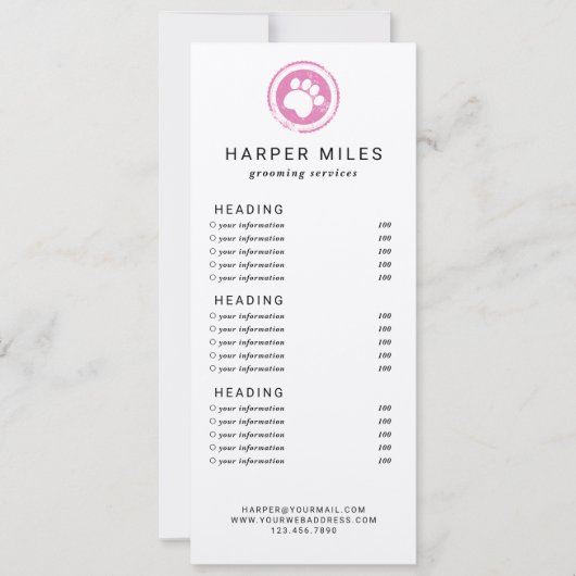 Carte de prix ou carte de services pour le timbre- (Devant)