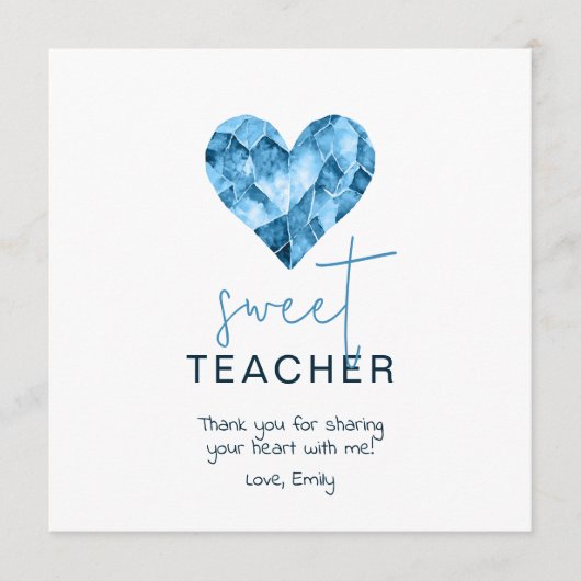 Carte de professeur mignonne avec cœur en diamant (Devant)