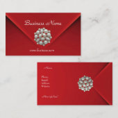 Carte de profil Business Rich Red Velvet Pearls (Devant / Derrière)