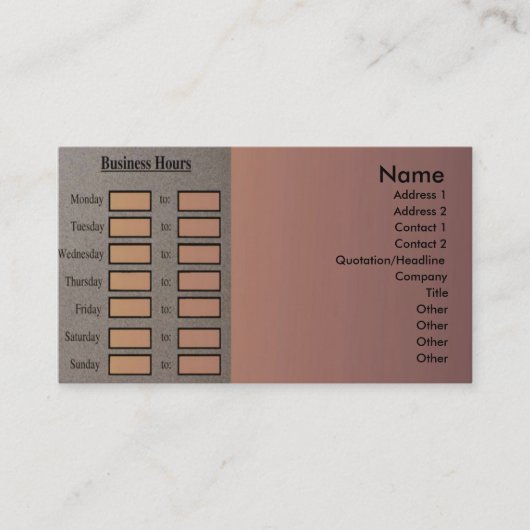 Carte de profil Heures d'affaires (Devant)