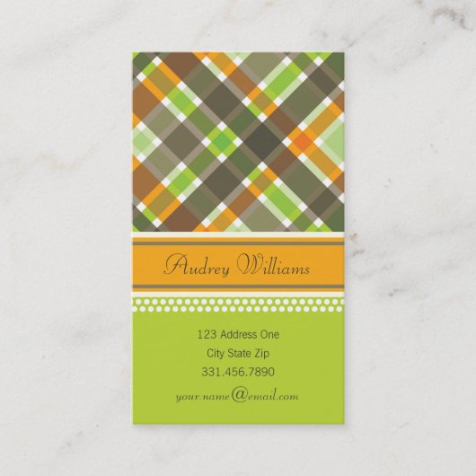 Carte de profil Retro Orange Green Chaid Motif (Devant)