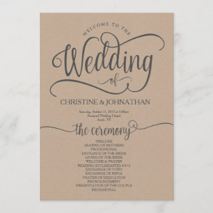 Carte de programmation de mariage rustique 5x7