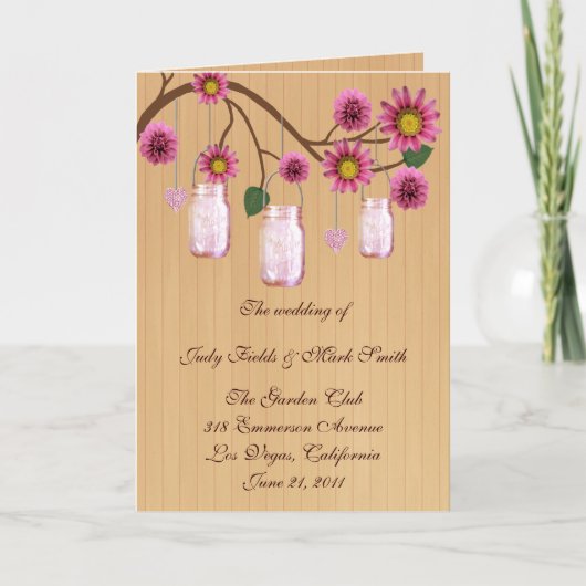 Carte de programme Country Rustic Pink Mason Jars (Devant)