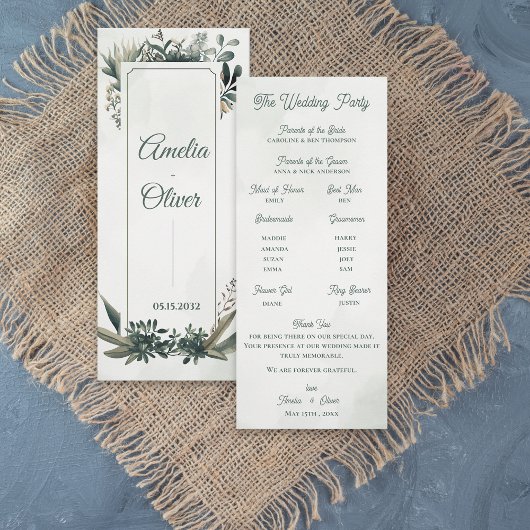 Carte de programme de cérémonie de mariage à la ve