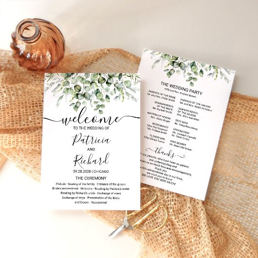 Carte de Programme de Cérémonie de Mariage à la Vé